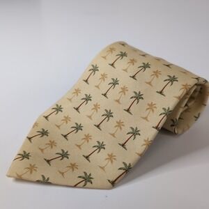 Tommy Bahama‎ Necktie Handmade Silk Men's Gold Palm Tree Tropic 56 inch long